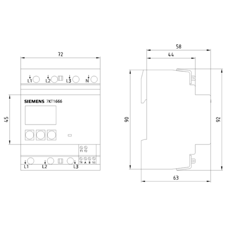 西門子-7KT1666軌道式電錶外型尺寸